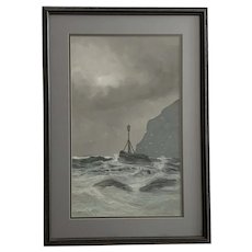 James Swinton Diston, Coastal Nautical Lighthouse Lantern Watercolor Painting