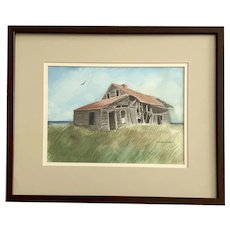 John E. Miller, A Derelict Homestead On the Plains Watercolor Painting