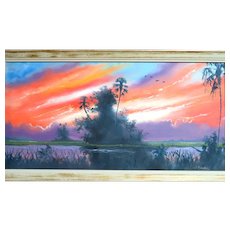JUMBO Florida Highwaymen Second Generation TRACY NEWTON - (Son of Legendary Sam Newton) - "Fire Sky" - Exciting Original Signed Oil Painting!