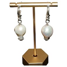Large Baroque Pearl and Sterling Silver Drop Earrings