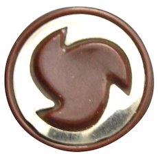 Large Vintage Brown Celluloid Button with Metal OME