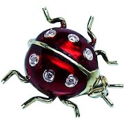 Levian Diamond Ladybug Red Enamel Brooch Pin 18K Gold Animal