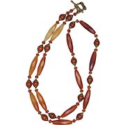 Long Carnelian and Tibetan Beads Necklace