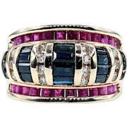 Luxurious Sapphire, Ruby & Diamond Dome Ring