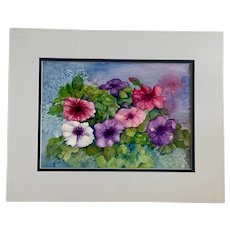 M Harry, Pink, Purple and White Flowers Watercolor Painting