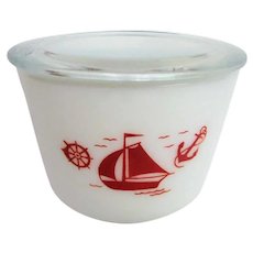 McKee Red Ships Covered Drippings Bowl