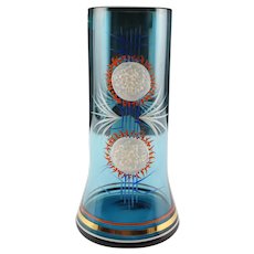 MCM Bohemian Art Glass Blue Vase Hand Painted