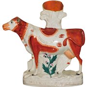 Rare Mid-19th Century Staffordshire Cow Figure Entitled, “Milk Sold Here”