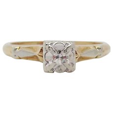 Midcentury Two-Tone 14 Karat Gold Single Cut Diamond Engagement Ring