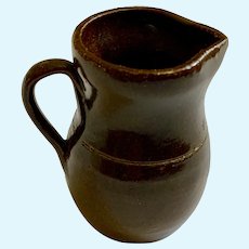 Miniature Brown Stoneware Pottery Pitcher Dollhouse Size Initialed By Artist CNC