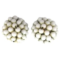Miriam Haskell Clip Earrings White Seed Beads