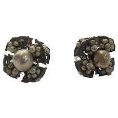 Miriam Haskell Early Mark Faux Pearl Clip On Earrings