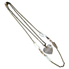 Miriam Haskell Necklace Classic Cable Chain and Mother of Pearl - Mother of Pearl Heart - Signed Haskell
