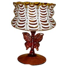 Nailsea Butterfly Compote, Amber Glass and White, Victorian
