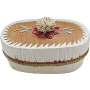Native North American Quill Birch Bark Sweetgrass Oval Box, First Nations Quillwork