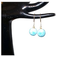Natural Blue Larimar Dangle Earrings with 14 KYG