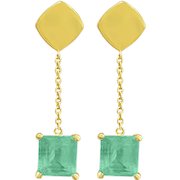 Natural Colombian Emerald Square Cut drop Earrings in 18k Yellow Gold