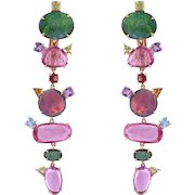 Natural Doublet Opal,Pink Sapphire & Multi Sapphires Chandelier/ Dangle Earrings