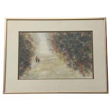 Negri, Father and Son Fishing Landscape Watercolor Painting