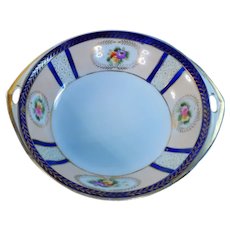 Noritake Morimura Hand Painted 2 Handled Bowl Blue and Gold Floral 7 inch Circa 1920’s