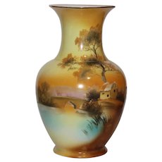 Noritake Morimura Hand Painted House by the Lake Flower Vase - Free Shipping