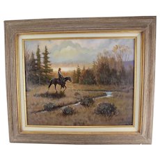 Oil Painting William Harold Barber Western Cowboy and Horse Americana