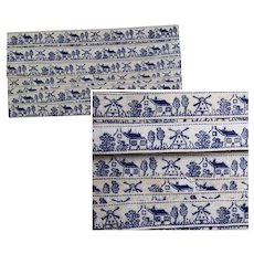 ONE YARD! Darling Antique Doll Clothing Sewing Trim Blue White Houses Windmills!
