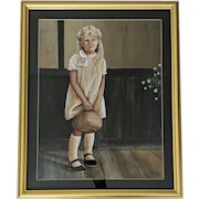 Original oil painting on canvas full portrait of a young girl signed and dated B Daugherty 1986