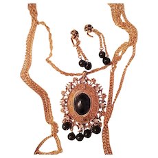 Outstanding Celebrity Gems three strand rhinestone Necklace Earring Set