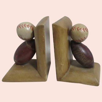 Pair of Book Ends with Baseball and Football