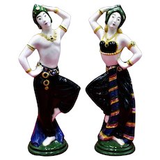 Pair fo Eastern Asia Porcelain Dancing Figurines