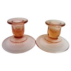 Pair Pink Depression Glass Candlesticks or Candle Holders