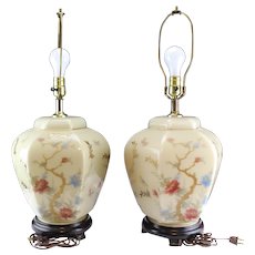 Pair Table Lamps Glass Asian Interior Décor
