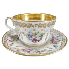 Old Paris Porcelain Hand Painted Floral & Gold Breakfast Cup & Saucer Circa 1830-1850