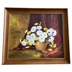 Patricia Will, White Mums and Yellow Daisies Still Life Oil Painting Signed by Artist