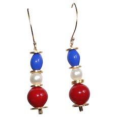 Patriotic Red, White and Royal Blue Earrings  Gold-filled