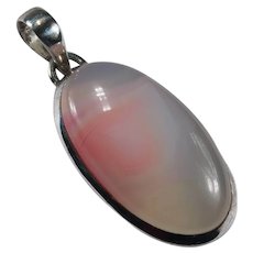 Pink Banded Agate Stone Pendant 925 Sterling Silver Solitaire Polished Cabochon