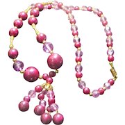 Pink and Burgundy Bead necklace with tassel - Free shipping - br