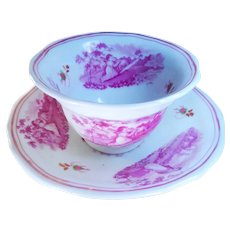 Pink Lustre Luster the Cottage Girl Handleless Tea Cup and Tea Bowl or Saucer Circa 1820