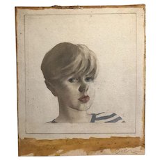 Portrait Watercolor Sketch of Boy or Girl by William Thomas (Will) Hollingsworth (1891-1975)
