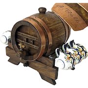 Quimper Brittany Signed Miniature Wine / Cider Barrel with 6 Cups,  Ca. 1930's