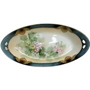R S Germany Pierced Lilac Decorated Oval Bowl