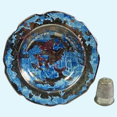 Rare Regency Era 1810 Childs Toy Dish, Queen of Sheba Pattern, Blue and White Transfer Print with Silver Resist Luster
