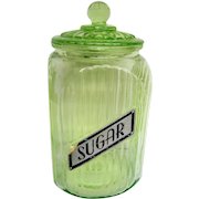 Ribbed Green  Depression Glass Lidded Canister