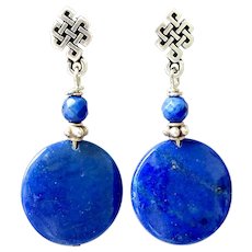 Rich Blue Lapis Lazuli Disk Drop Earrings