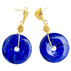 Rich Deep Blue Lapis Lazuli Disk Drop Earrings