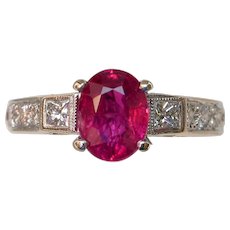 Richly Colored UNHEATED Ruby and Diamond Ring