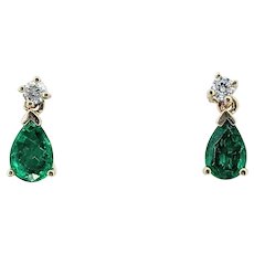 Simple Emerald & Diamond Drop Earrings