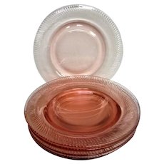 Six Elegant Depression Glass Pink Fry Swirl Plates