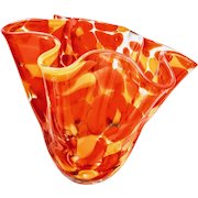 Spatter glass vase Mid-century style orange red yellow